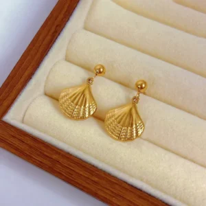 Gold Plated Stainless Steel Anti Tarnish Shell Themed Drop Earrings