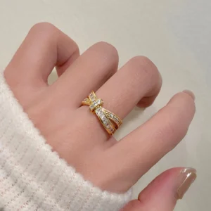 Gold Plated Anti Tarnish Stainless Steel Cross Shaped Adjustable Finger Ring