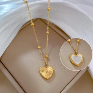 Two-Sided Heart Pendant Beads Chain Necklace