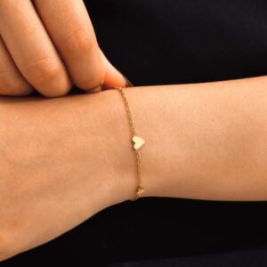Gold Minimal Heart Charm Chain Bracelet