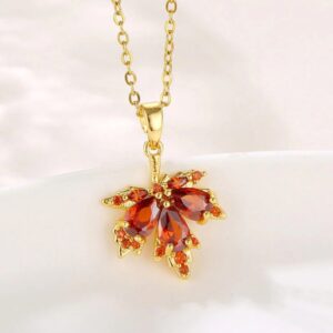 Red Crystal Leaf Pendant Necklace