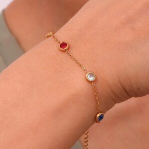 Gold Multi Color Crystal Chain Bracelet